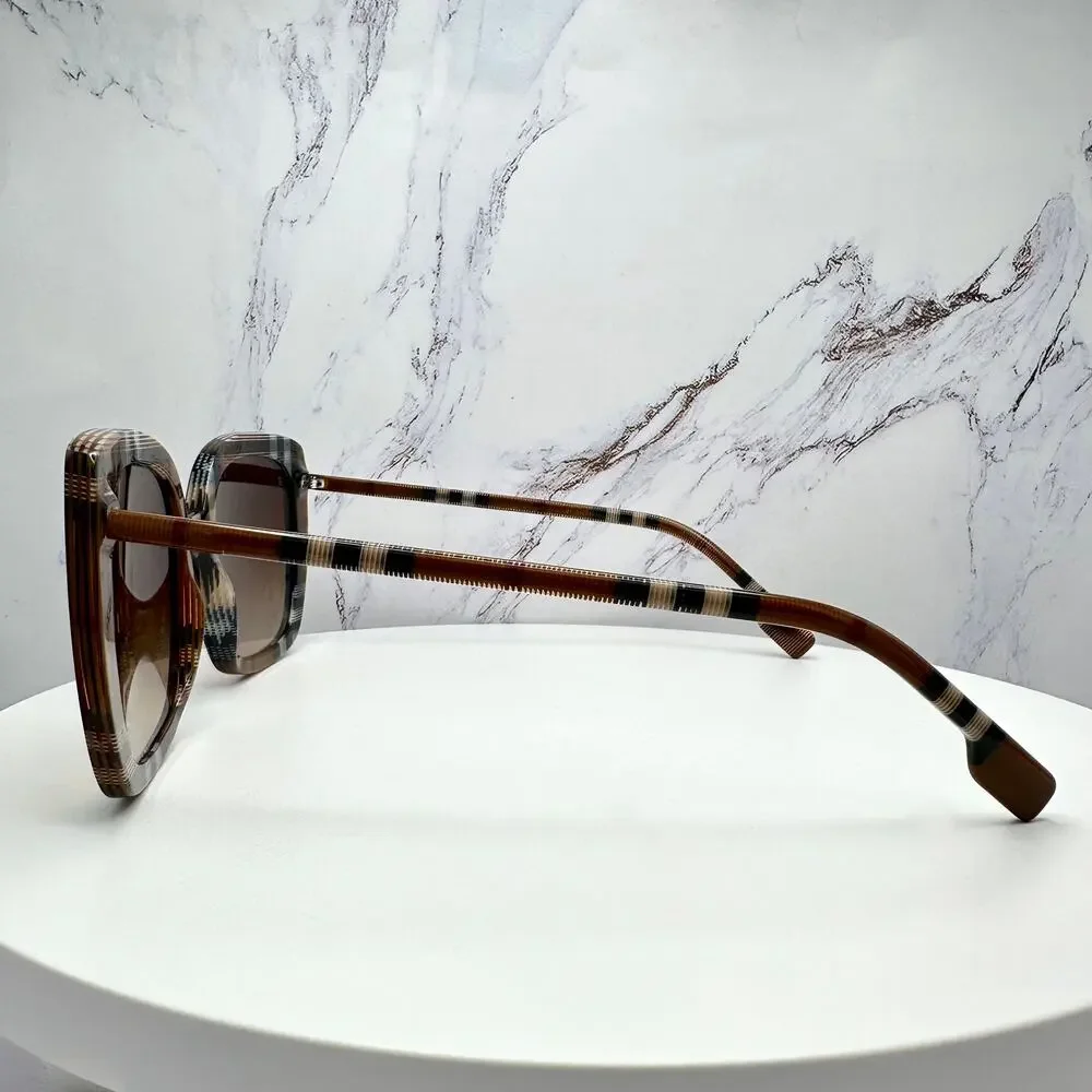 New Burberry Sunglasses Brown Check Square Frames Gradient Lens w/ Case BURBERRY - Picture 16 of 16